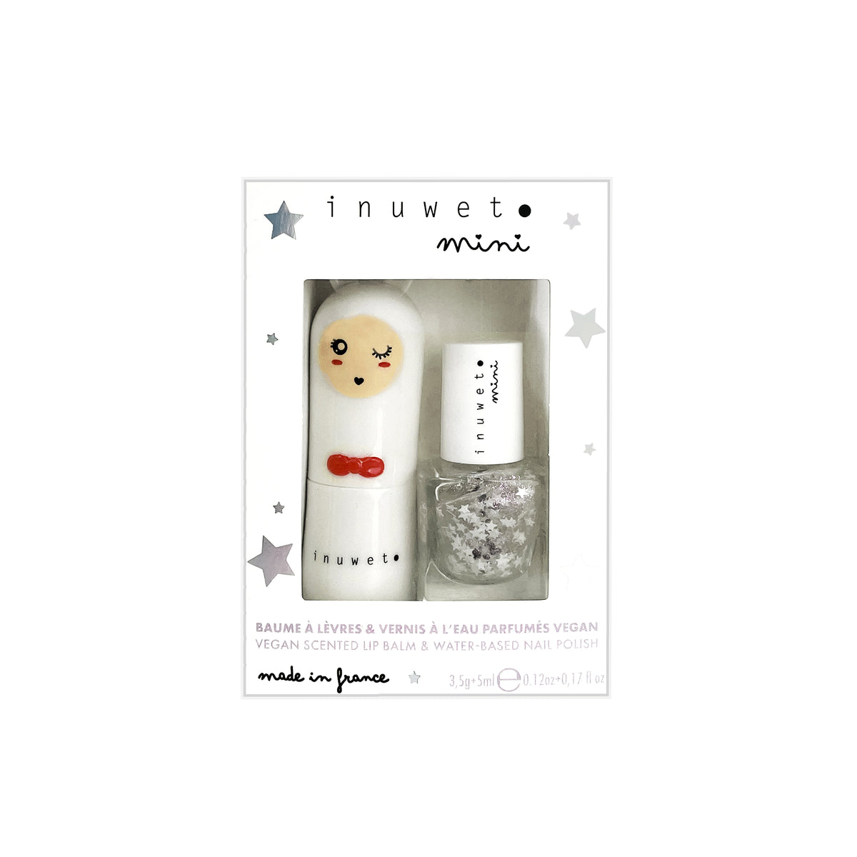 Inuwet Duo - Lip Balm/ Nail Polish - Top Coat Stars/ Cotton Candy Inuwet Duo - Lip Balm/ Nail Polish - Top Coat Stars/ Cotton Candy