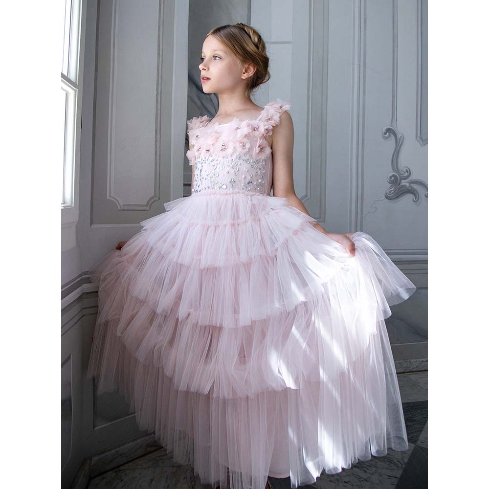 satin tutu dress Tulle flower girl dress dusty rose Satin flower girl dress Floor length girl dress tutu skirt Little girl dress with train Ball gown