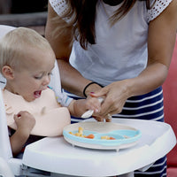 Miniware Roll & Lock Bib (Set of 2) - Silicone Bib in Aqua + Grey
