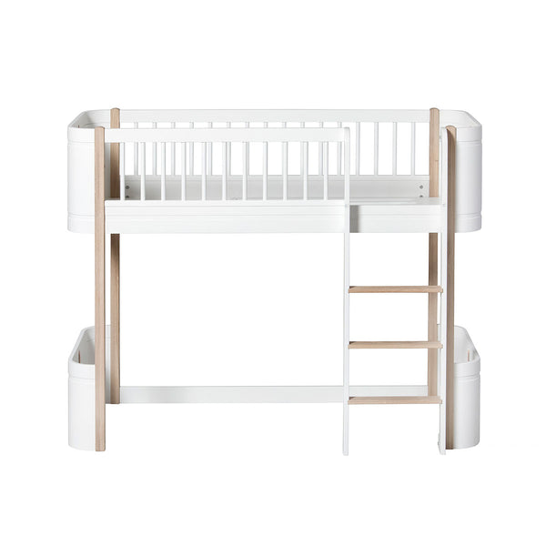 Oliver Furniture Wood Mini+ 矮身高架床 前置爬梯 白色配橡木色