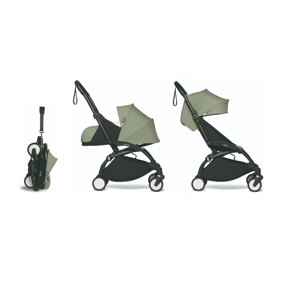 BABYZEN YOYO² 0+ 6+ Baby Stroller Complete Set - Black Frame with Olive 0+ Newborn Pack & 6+ Color Pack