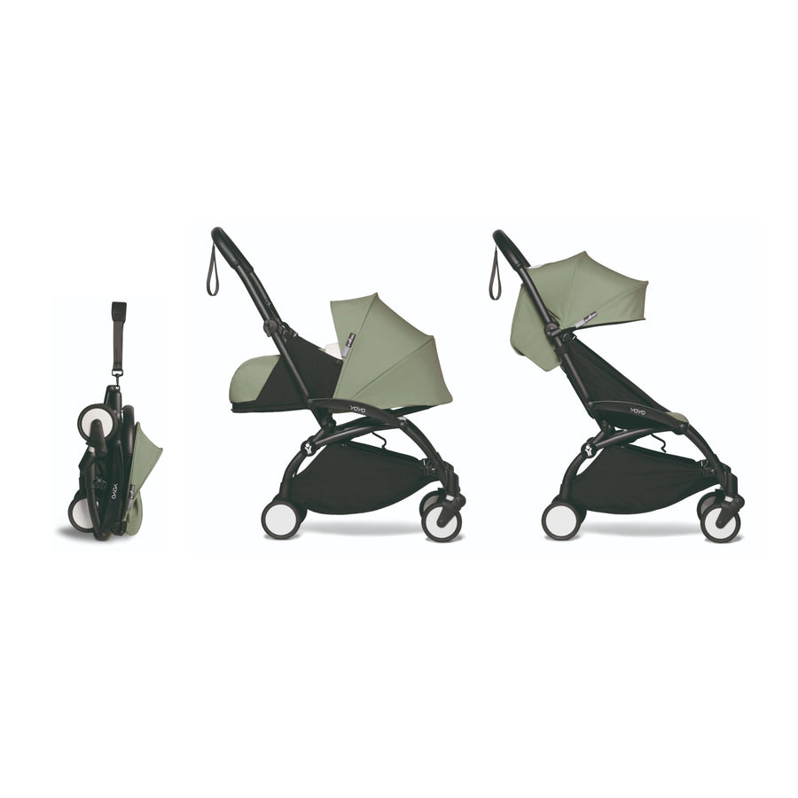 BABYZEN YOYO² 0+ 6+ Baby Stroller Complete Set - Black Frame with Olive 0+ Newborn Pack & 6+ Color Pack