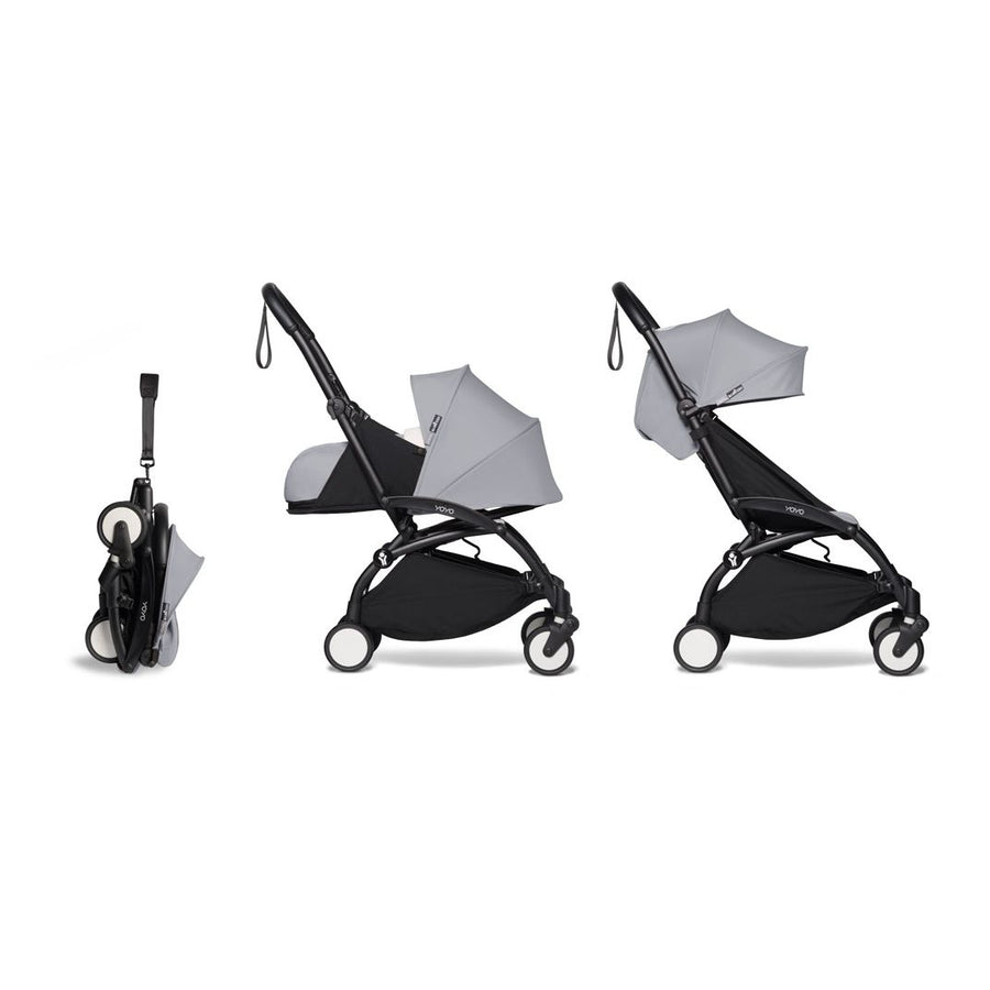 BABYZEN YOYO² 0+ 6+ Baby Stroller Complete Set - Black Frame with Stone 0+ Newborn Pack & 6+ Color Pack