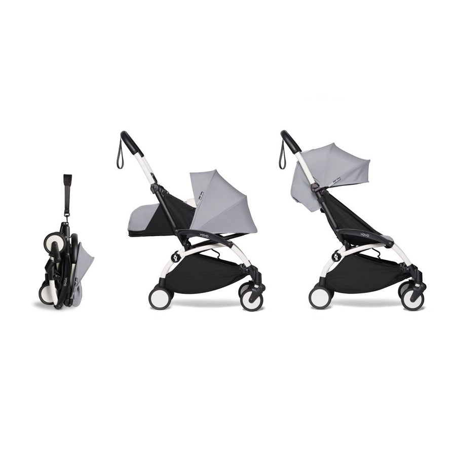 BABYZEN YOYO² 0+ 6+ Baby Stroller Complete Set - White Frame with Stone 0+ Newborn Pack & 6+ Color Pack
