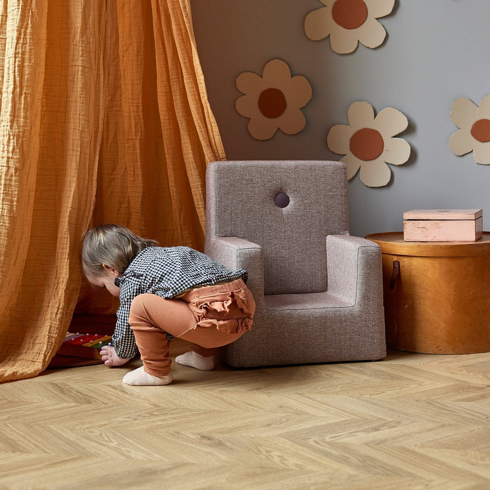 by KlipKlap KK Kids Chair 50x43x33cm - Brown W. Sand (Pre-Order; Est. Delivery in 3-6 Weeks)