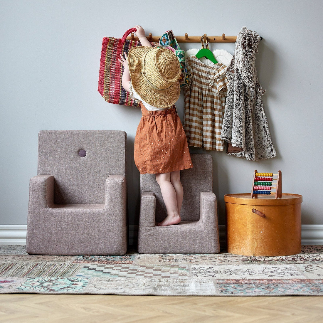 by KlipKlap KK Kids Chair XL 63x49x42cm - Brown W. Sand (Pre-Order; Est. Delivery in 2-4 Weeks)