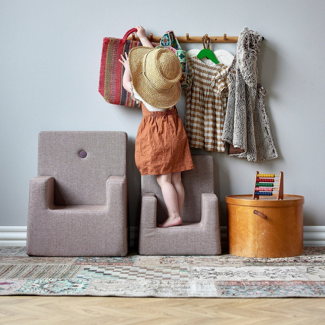 by KlipKlap KK Kids Chair XL 63x49x42cm - Multi Grey W. Grey (Pre-Order; Est. Delivery in 3-6 Weeks)