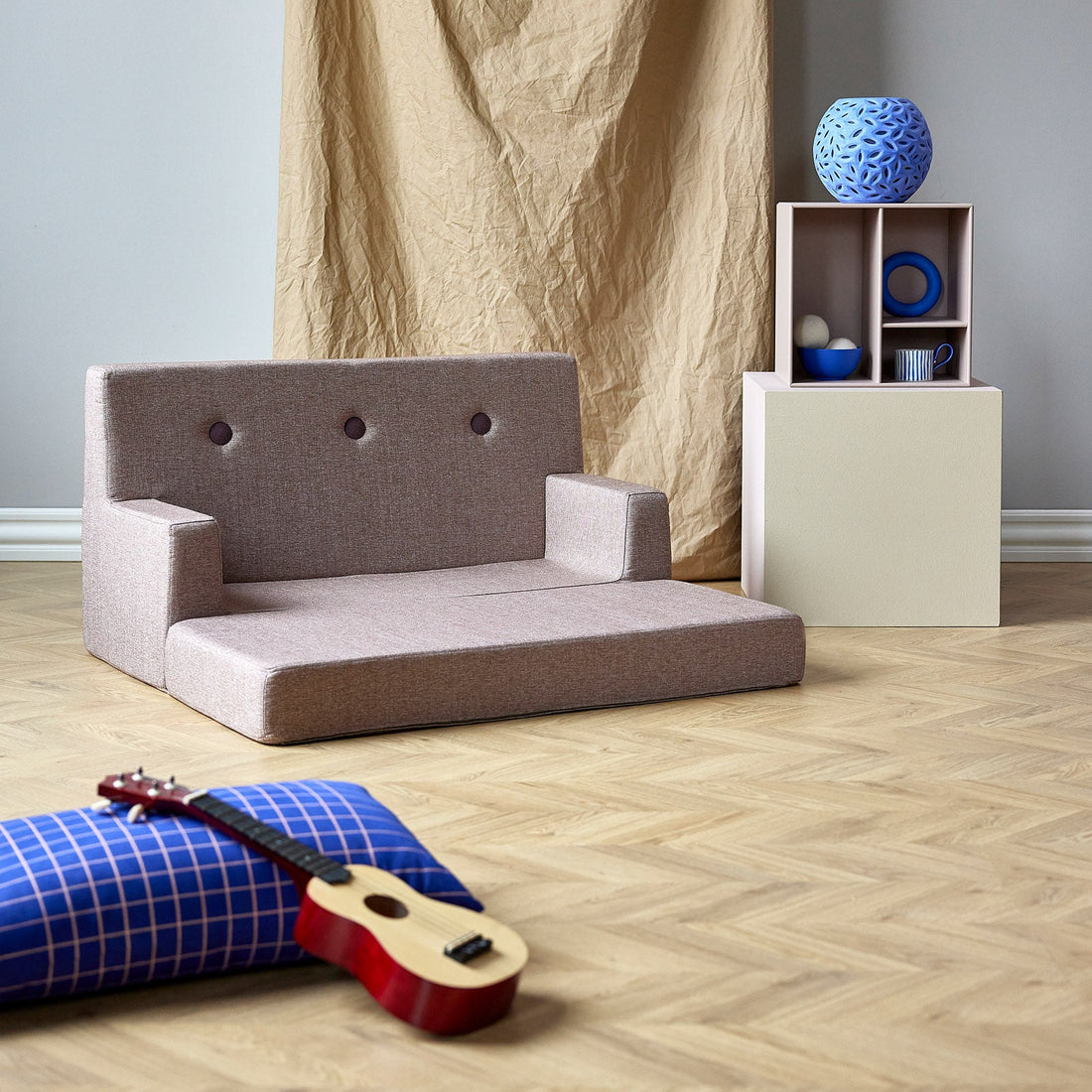by KlipKlap KK Kids Sofa 64x100x40cm - Blue Grey W. Grey