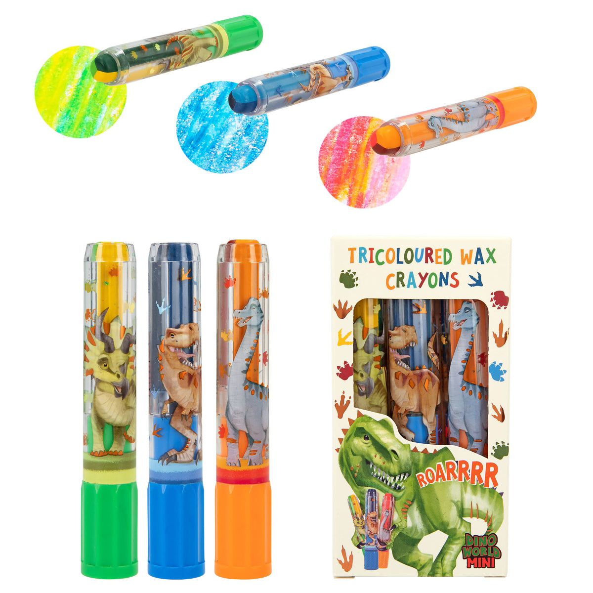 depesche-dino-world-mini-dino-tricoloured-wax-crayon-set-depe-0012175
