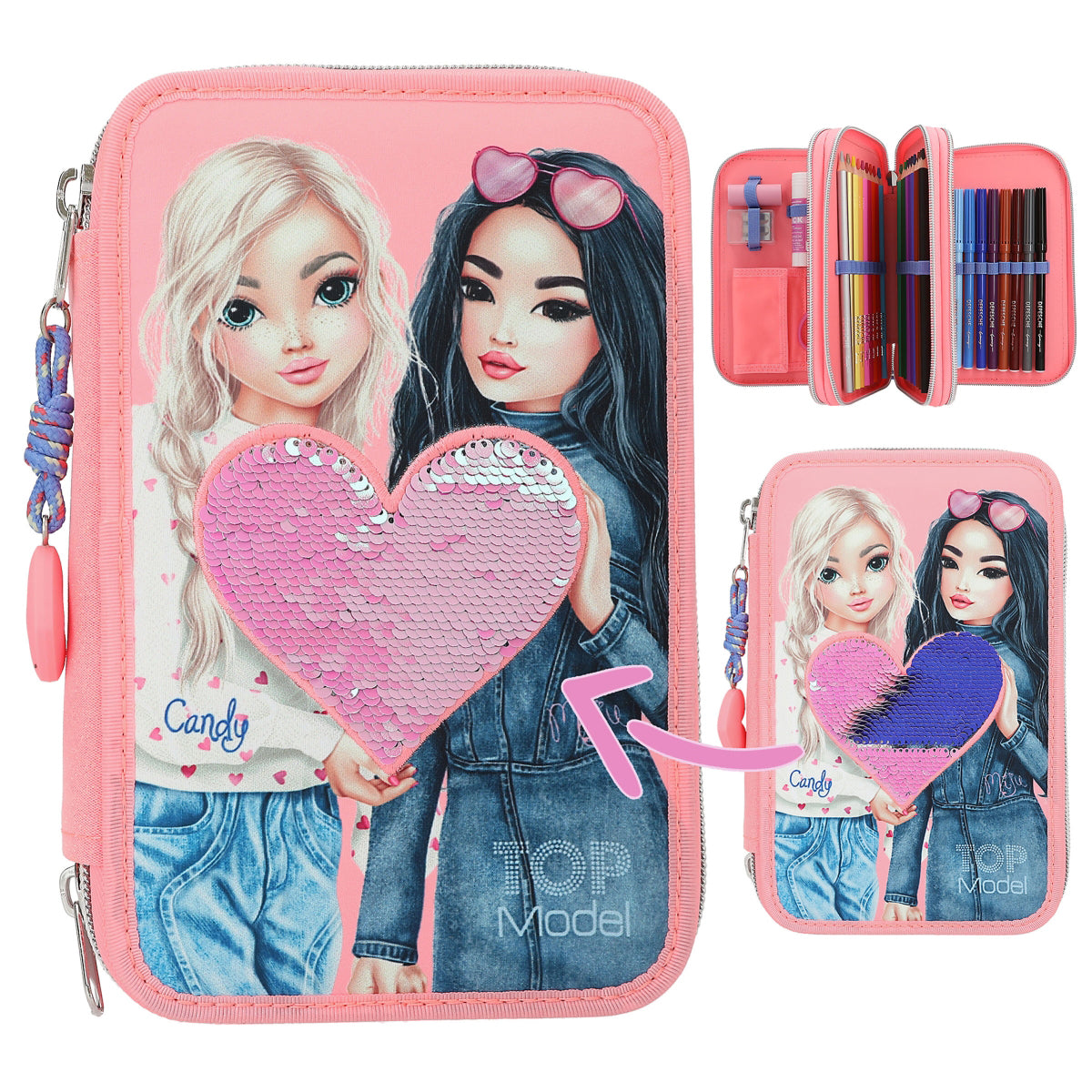 depesche-topmodel-3-compartment-pencil-case-with-rubbing-sequins-depe-0012950