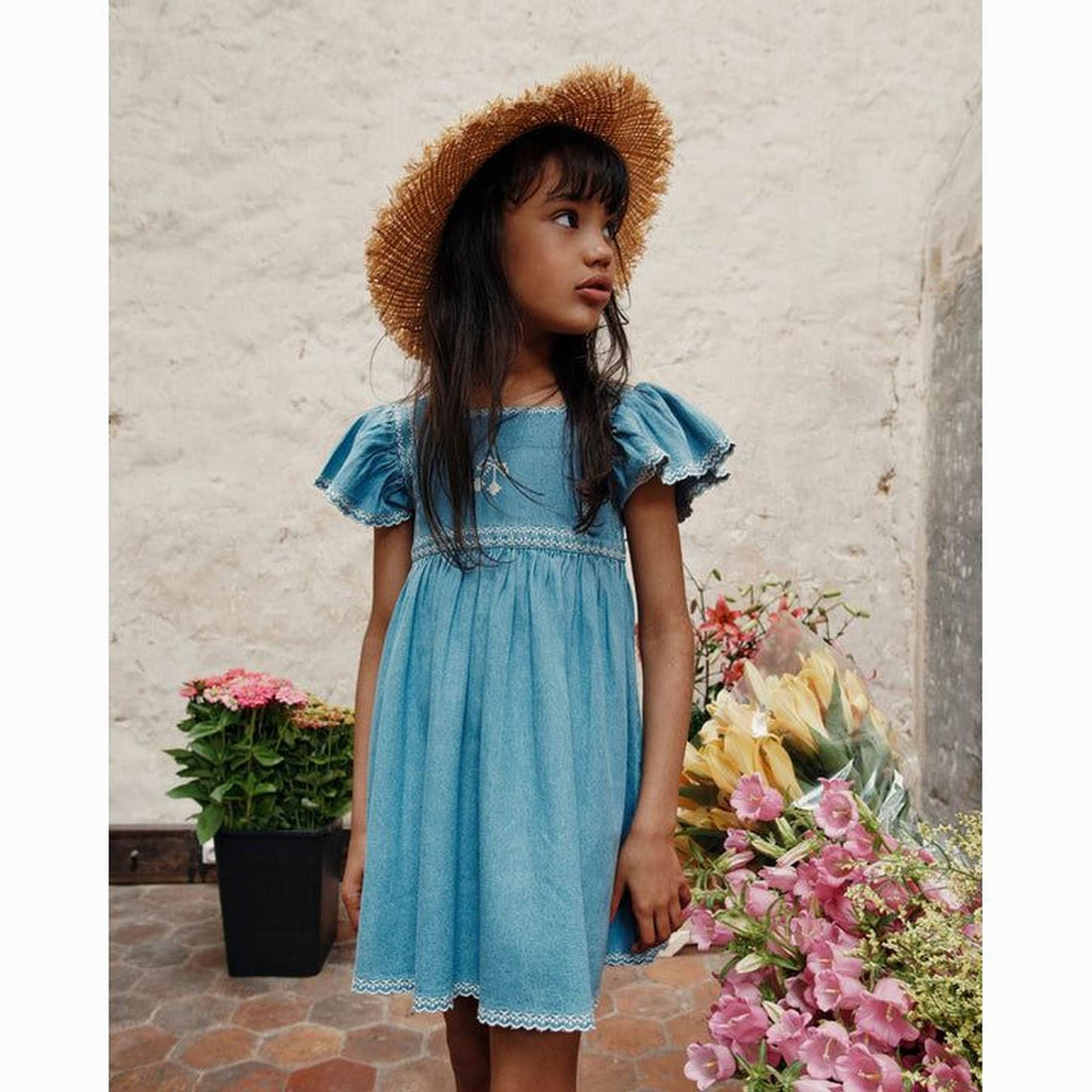 Emile et Ida Robe Brode Denim – Denim Light – Petit Bazaar