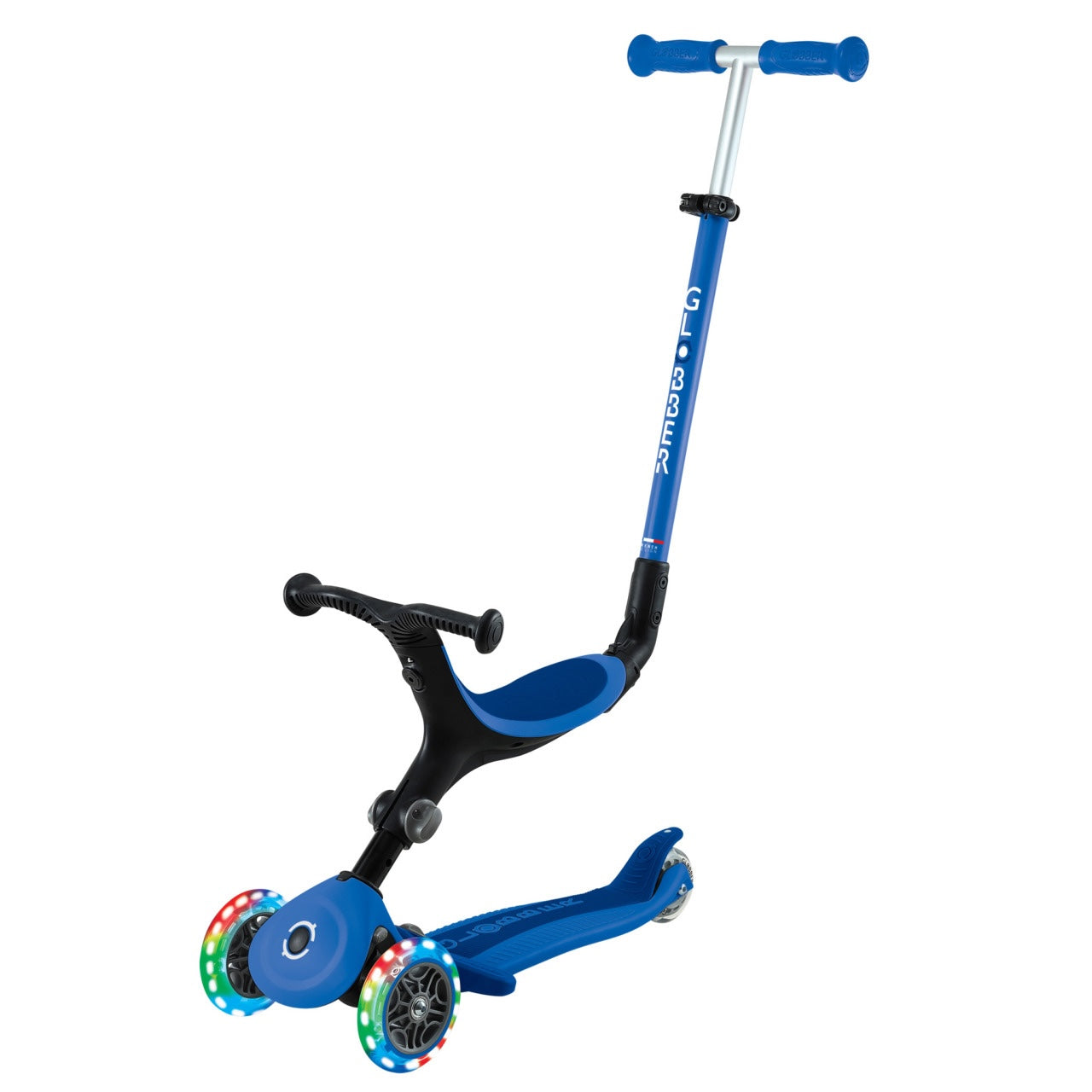 Globber Go Up Active Lights Foldable Scooter - Navy Blue / Dark Navy Blue (15M - 9Y+)