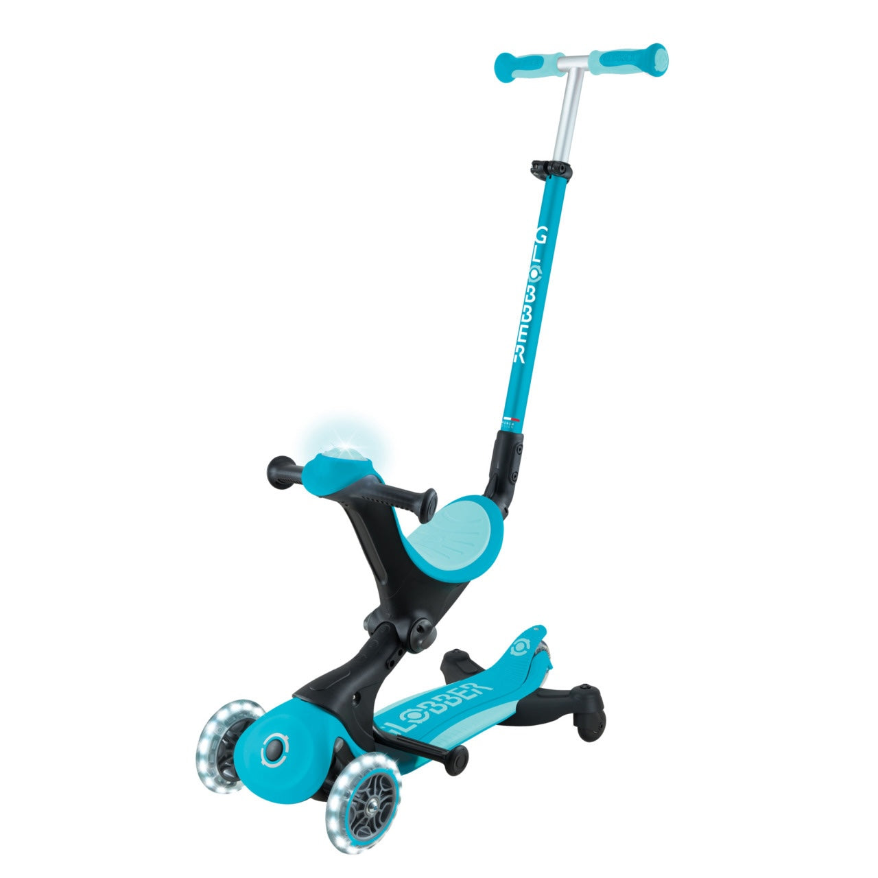 Globber Go Up Deluxe Lights 360° Foldable Scooter - Aqua (15M - 9Y+)