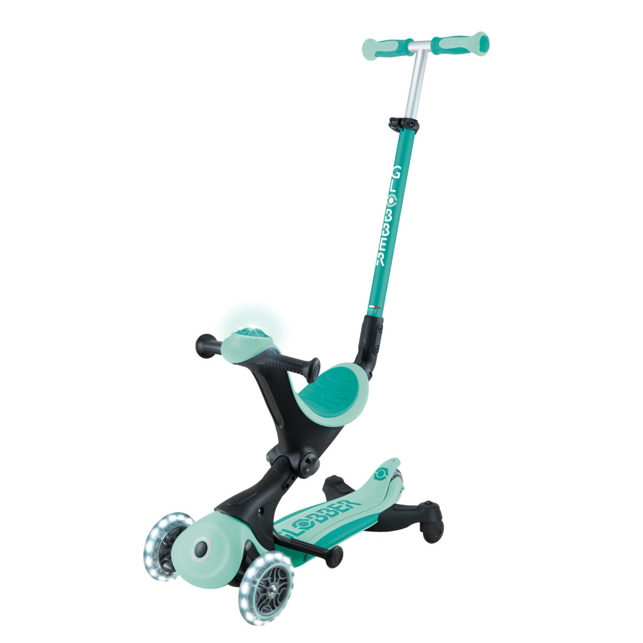 Globber Go Up Deluxe Lights 360° Foldable Scooter - Mint / Pistachio (15M - 9Y+)