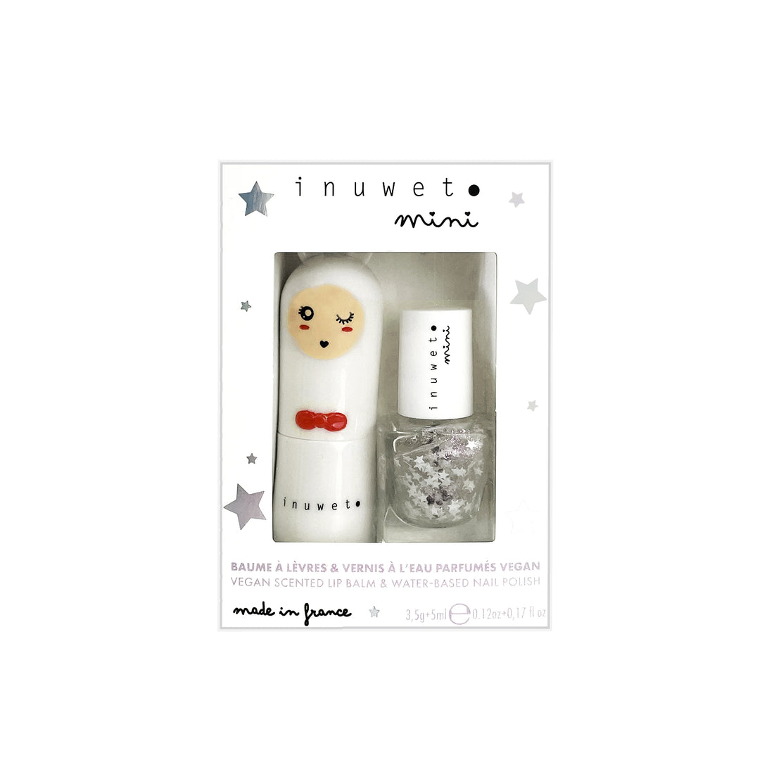 Inuwet Duo - Lip Balm/ Nail Polish - Top Coat Stars/ Cotton Candy Inuwet Duo - Lip Balm/ Nail Polish - Top Coat Stars/ Cotton Candy