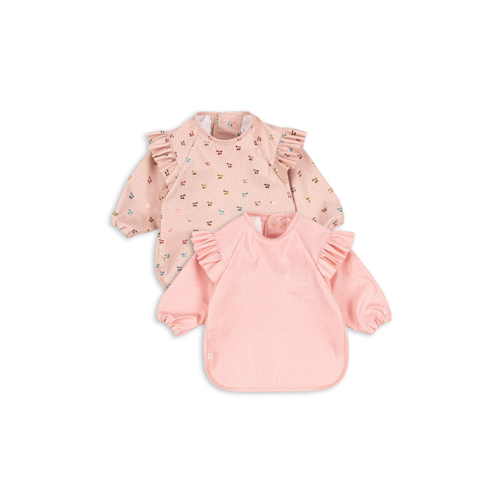 konges-sløjd-2-pack-dinner-bib-with-sleeves-and-frill-cherry-sparkle-kong-s25ks103157-chsp-6-12m
