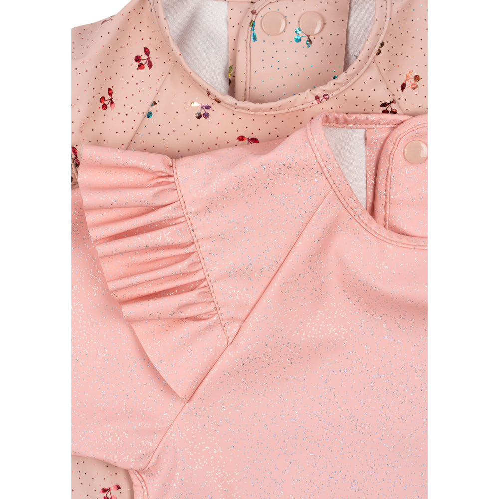 konges-sløjd-2-pack-dinner-bib-with-sleeves-and-frill-cherry-sparkle-kong-s25ks103157-chsp-6-12m