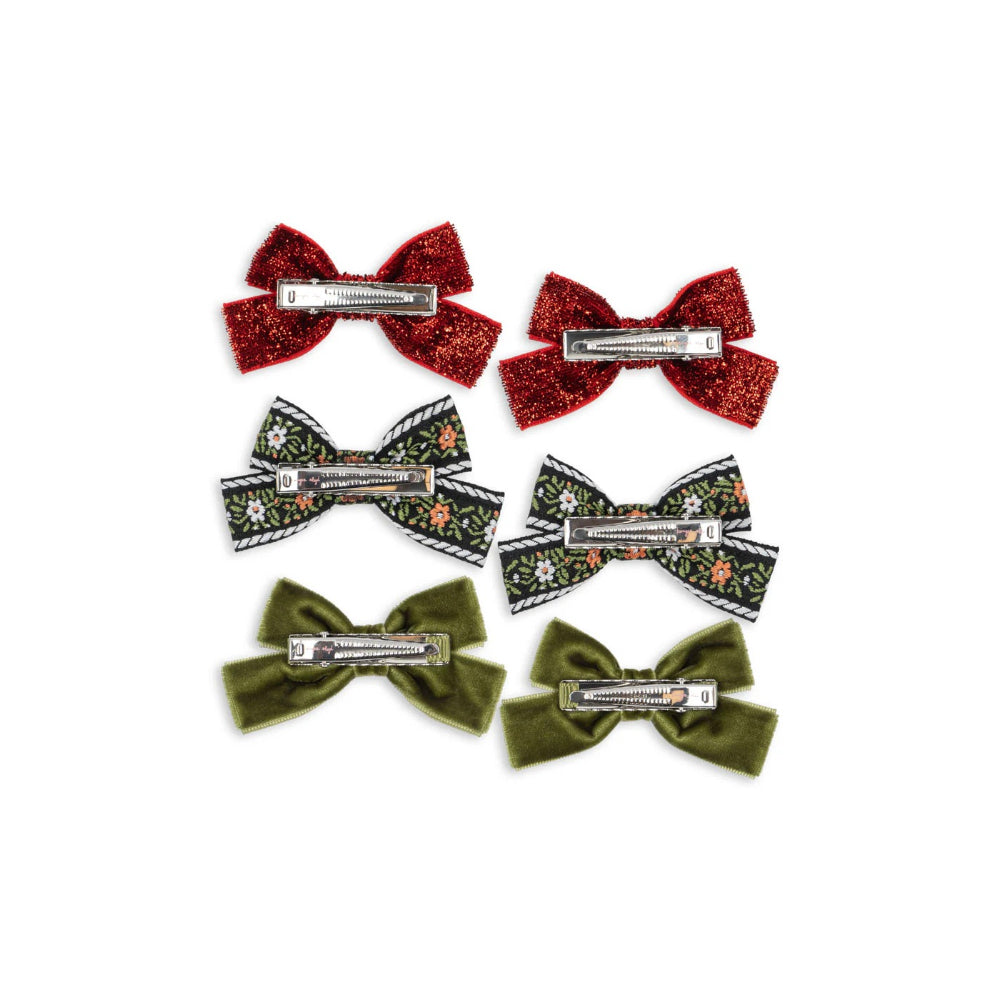 konges-sløjd-6-pack-micki-bow-hair-clips-red-green-kong-w25ks104188-redg-os