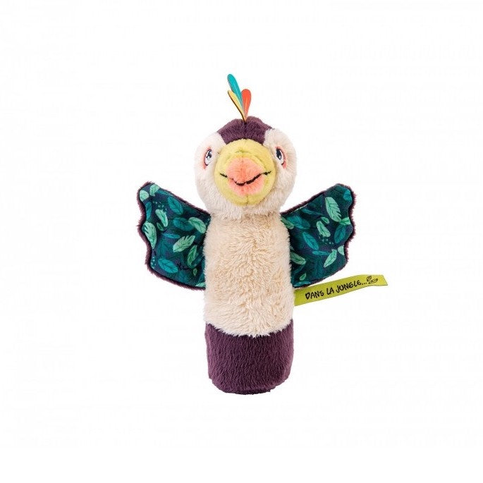 Moulin Roty Dans La Jungle Baby Sounds and Agility Awakening Rattle Prune Colour Pakou The Toucan