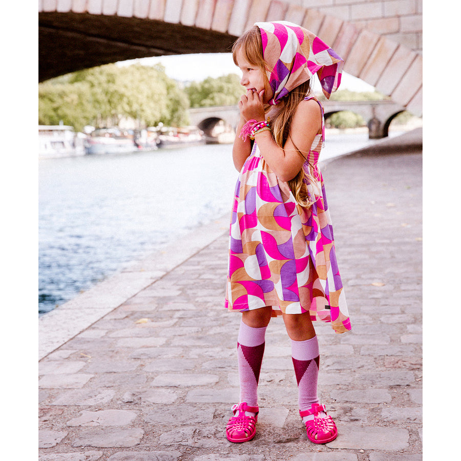 OEUF NYC smocked dress Fuchsia/Geometric