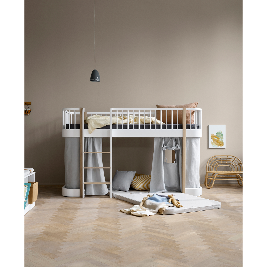 Oliver Furniture Wood Original Low Loft Bed Ladder Front White/Oak (Pre-Order; Est. Delivery in 6-10 Weeks)