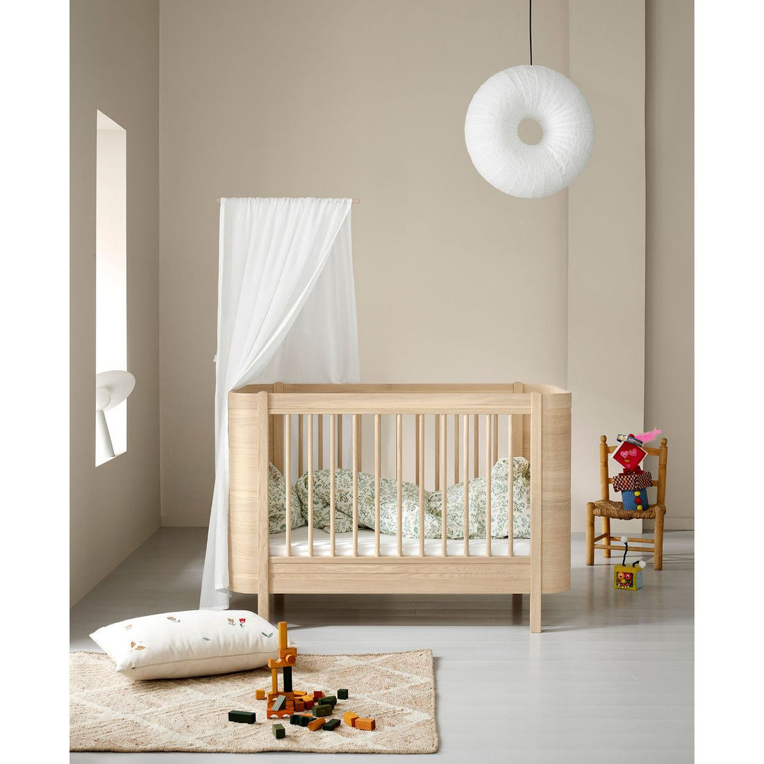 Oliver Furniture Wood Mini+ Cot Bed (With Junior Conversion Kit) - Oak (Pre-Order; Est. Delivery in 6-10 Weeks)