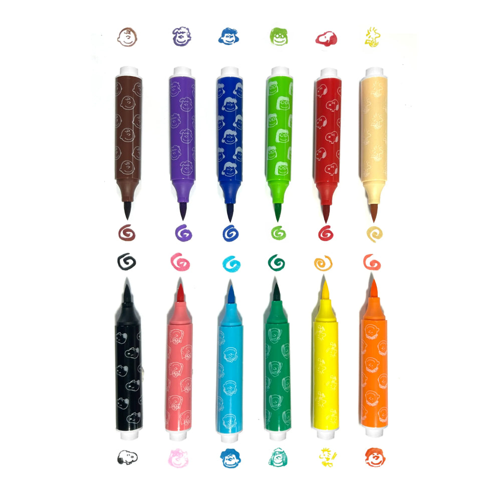 ooly-x-peanuts-doubleended-brush-&-stamp-markers-set-of-6-12-colors-ooly-130-127