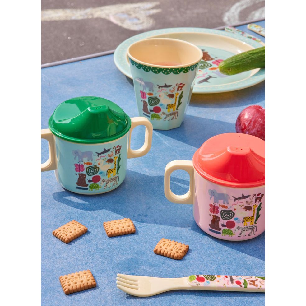 rice-dk-melamine-2-handle-baby-cup-with-wildlife-print-mint-250-ml-rice-babcu-2hwilimi