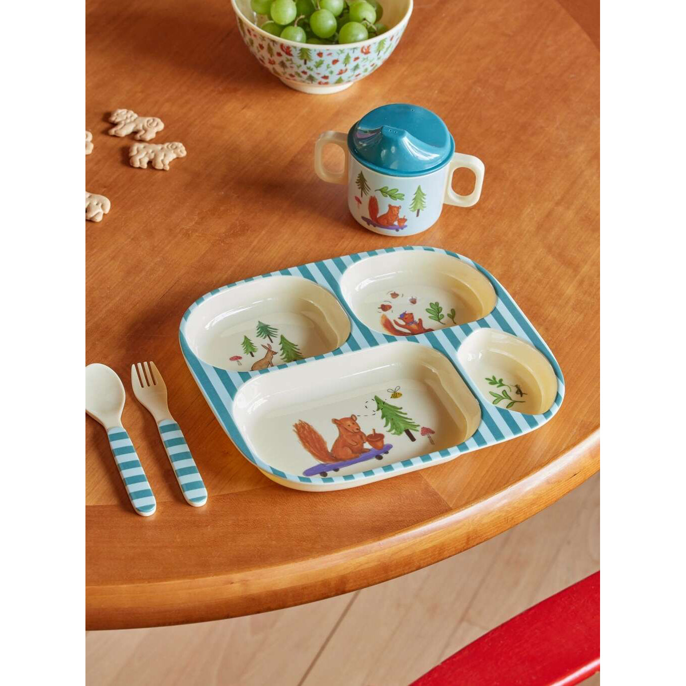 rice-dk-melamine-baby-dinner-set-in-gift-box-blue-happy-forest-print-4-pcs-rice-babox-4zhafob