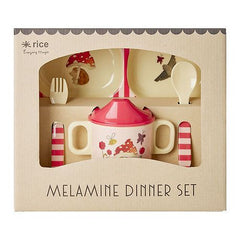Rice DK Melamine Baby Dinner Set In Gift Box - Pink Happy Forest Print - 4 pcs
