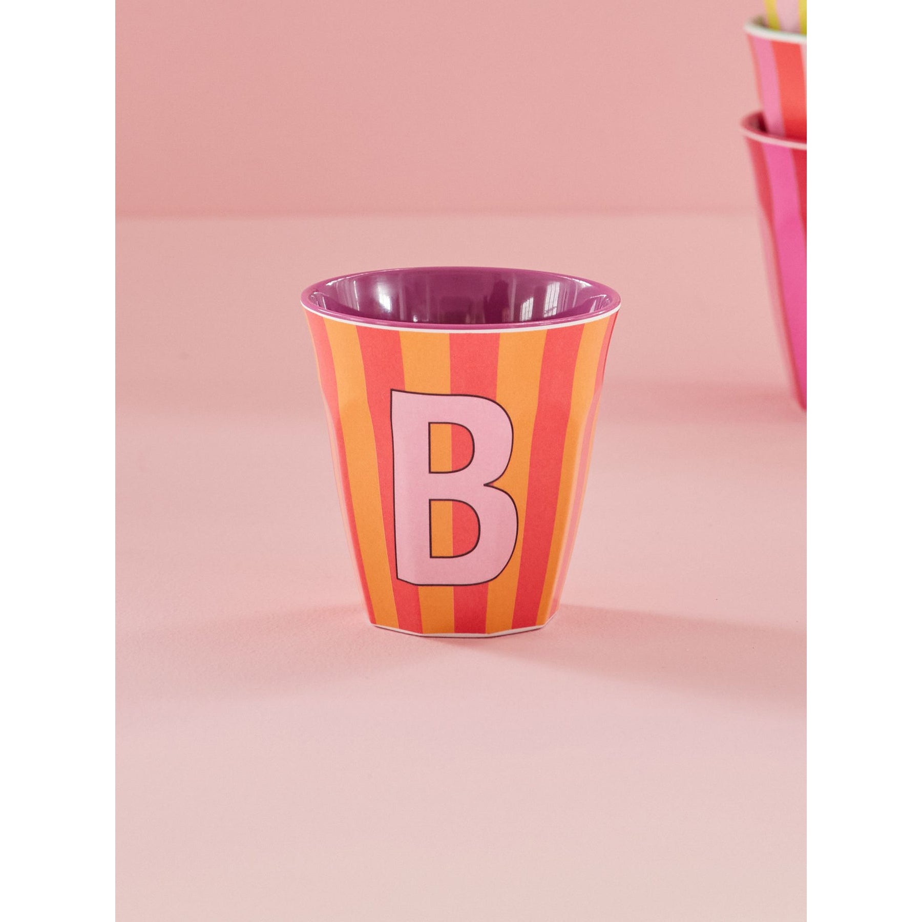 rice-dk-melamine-cup-with-the-letter-b-stripes-pinkish-medium-250ml-rice-melcu-alpstrbi