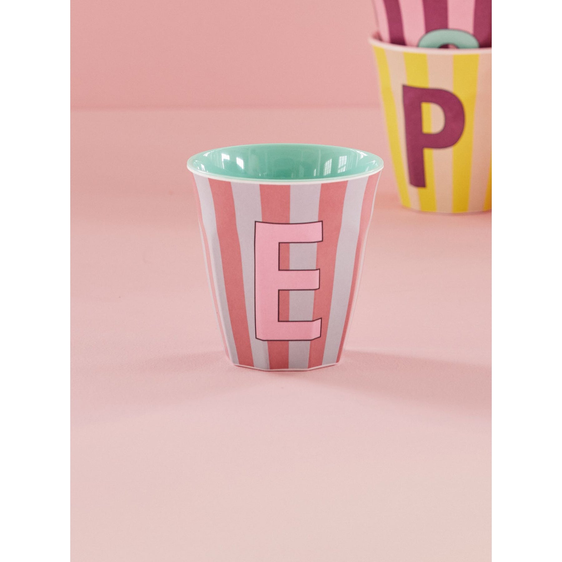 rice-dk-melamine-cup-with-the-letter-e-stripes-pinkish-medium-250ml-rice-melcu-alpstrei