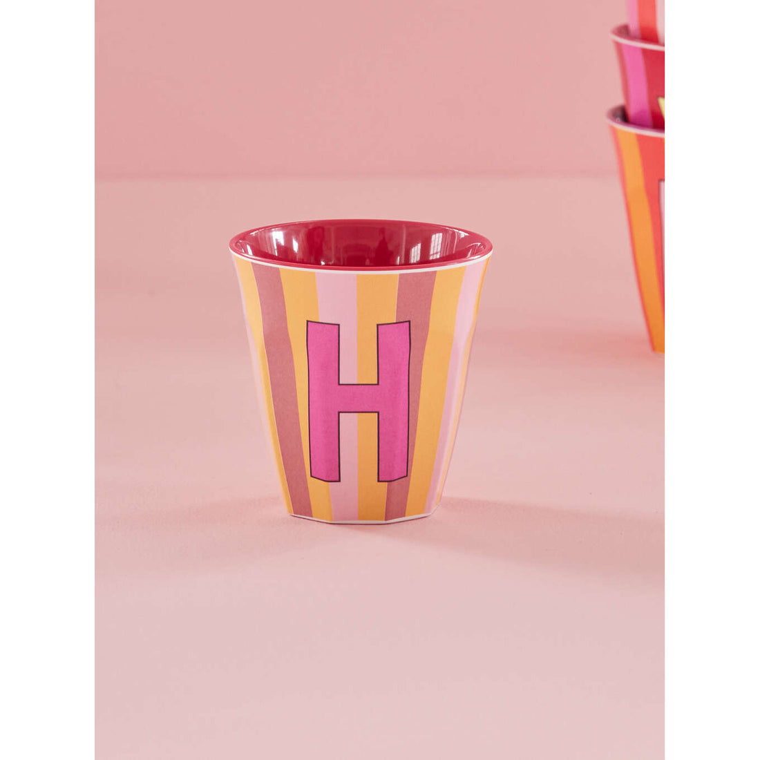 rice-dk-melamine-cup-with-the-letter-h-stripes-pinkish-medium-250-ml-rice-melcu-alpstrhi