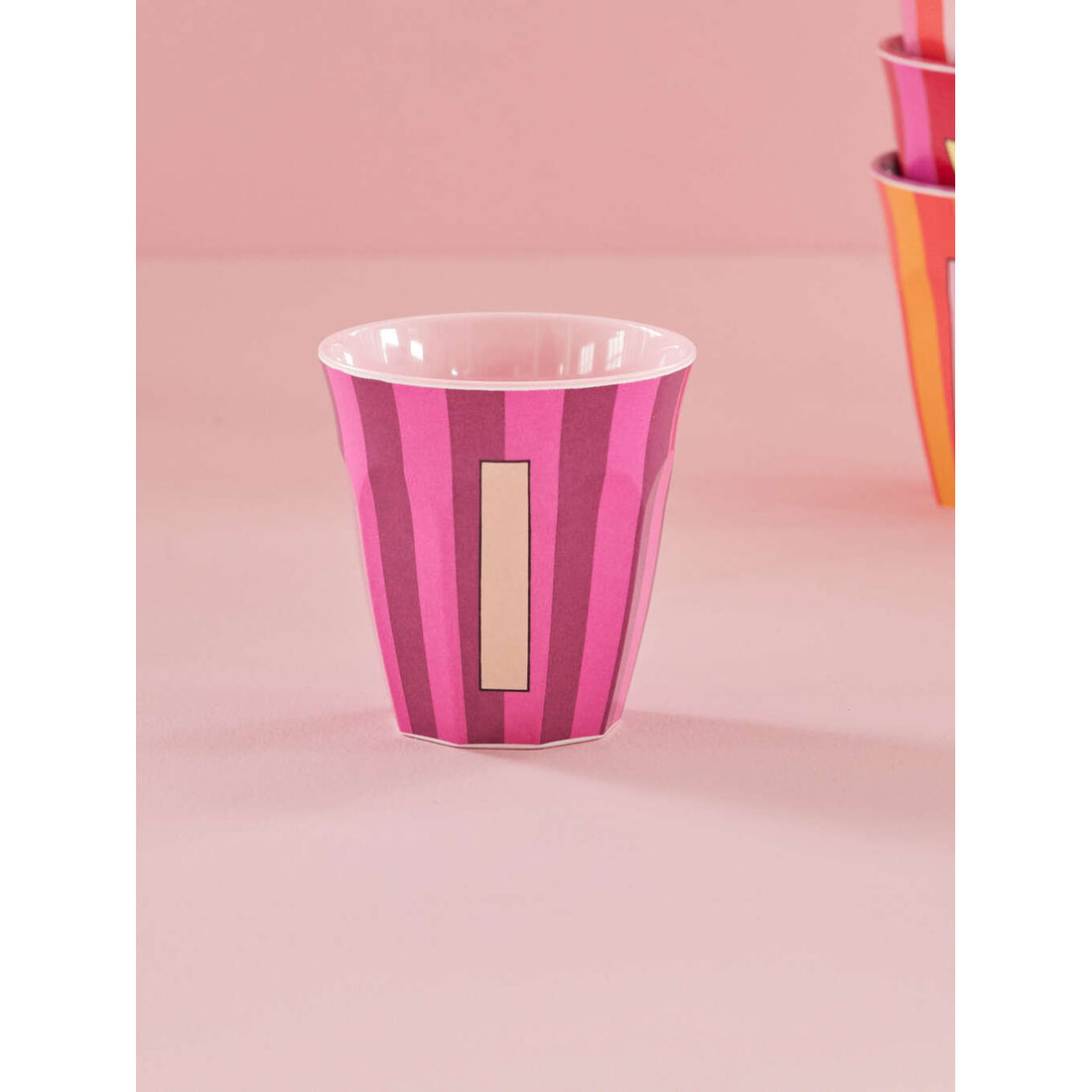 rice-dk-melamine-cup-with-the-letter-i-stripes-pinkish-medium-250-ml-rice-melcu-alpstrii