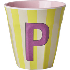 rice-dk-melamine-cup-with-the-letter-p-stripes-pinkish-medium-250-ml-rice-melcu-alpstrpi