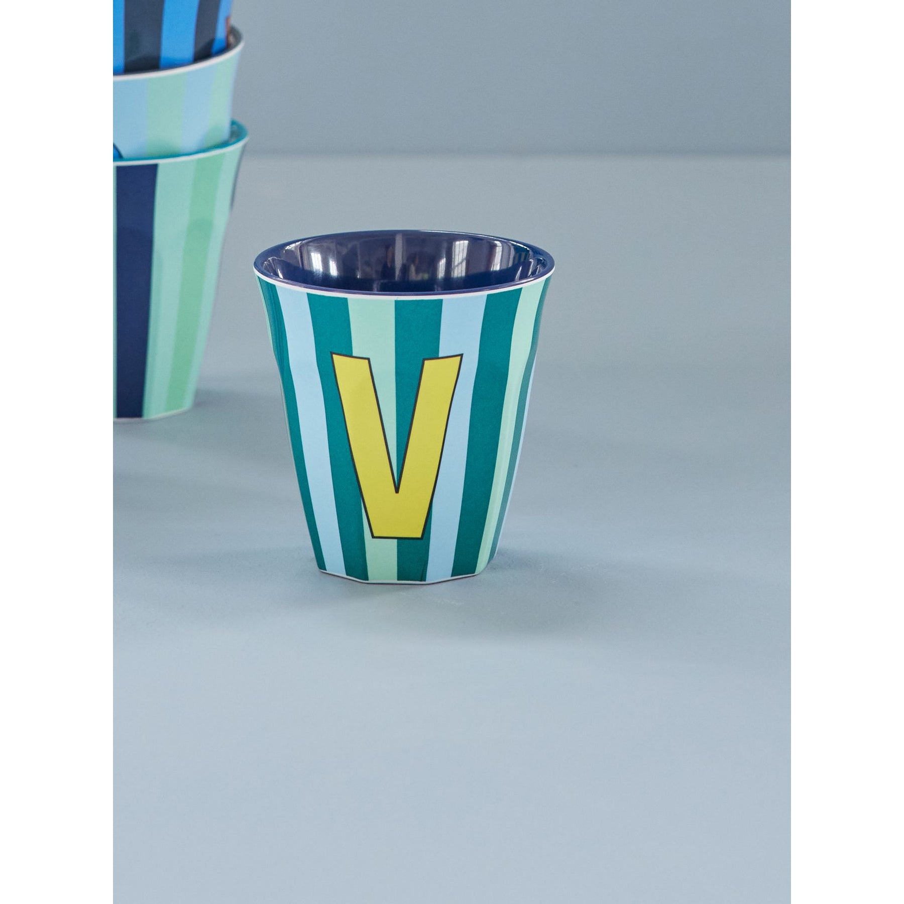 rice-dk-melamine-cup-with-the-letter-v-stripes-blueish-medium-250ml-rice-melcu-alpstrvb