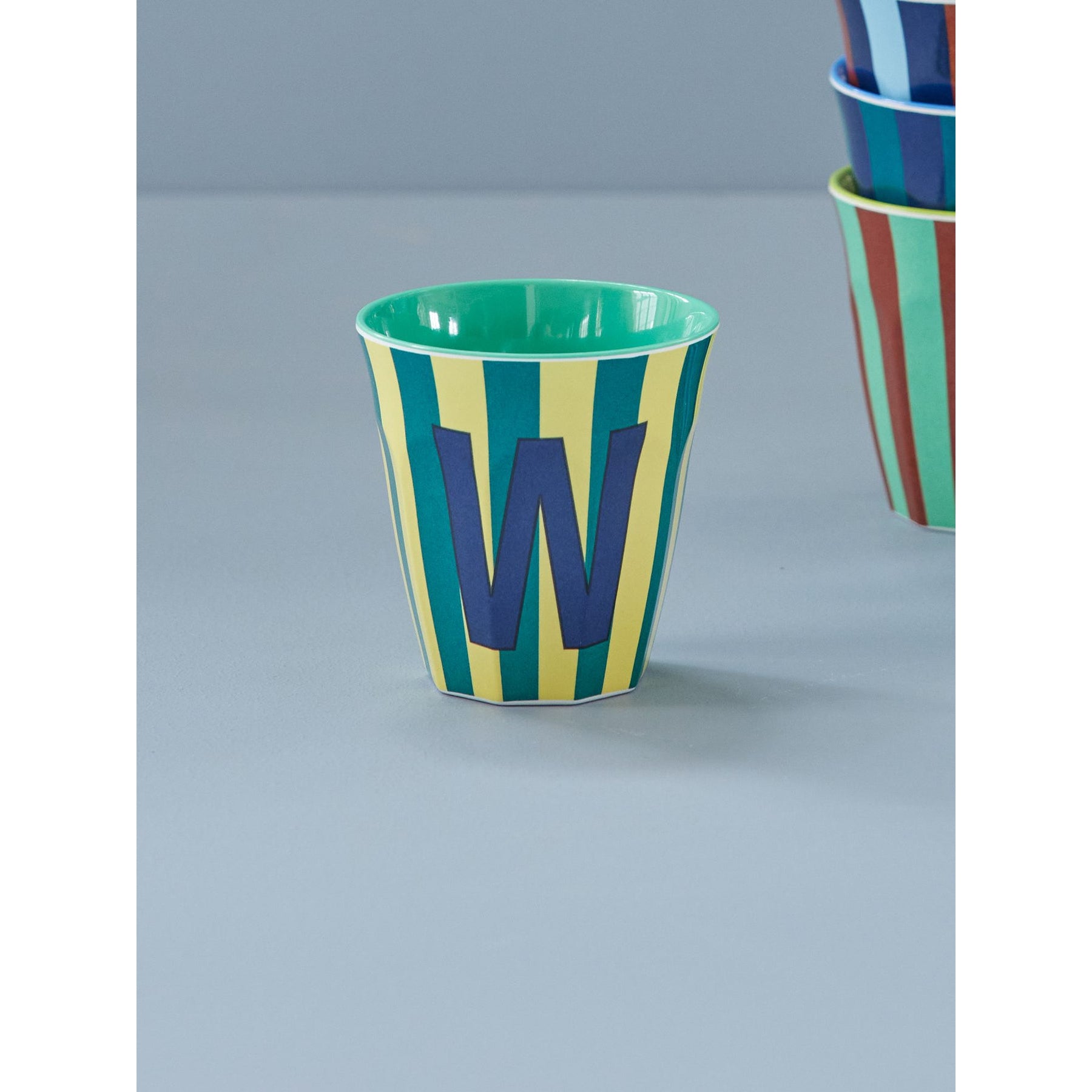 rice-dk-melamine-cup-with-the-letter-w-stripes-blueish-medium-250ml-rice-melcu-alpstrwb
