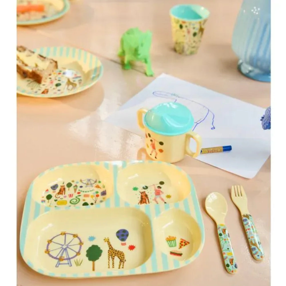 rice-dk-melamine-kids-4-room-plate-with-mint-fun-fair-print-rice-kipl4-fufami