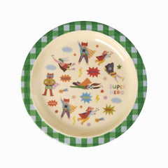rice-dk-melamine-kids-lunch-plate-with-hero-print-green-baby-nursery-kitchen-party-supplies-rice-kilpl-hero-01