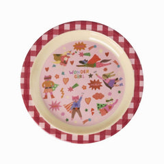 rice-dk-melamine-kids-lunch-plate-with-hero-print-pink-baby-nursery-kitchen-party-supplies-rice-kilpl-heroi-01