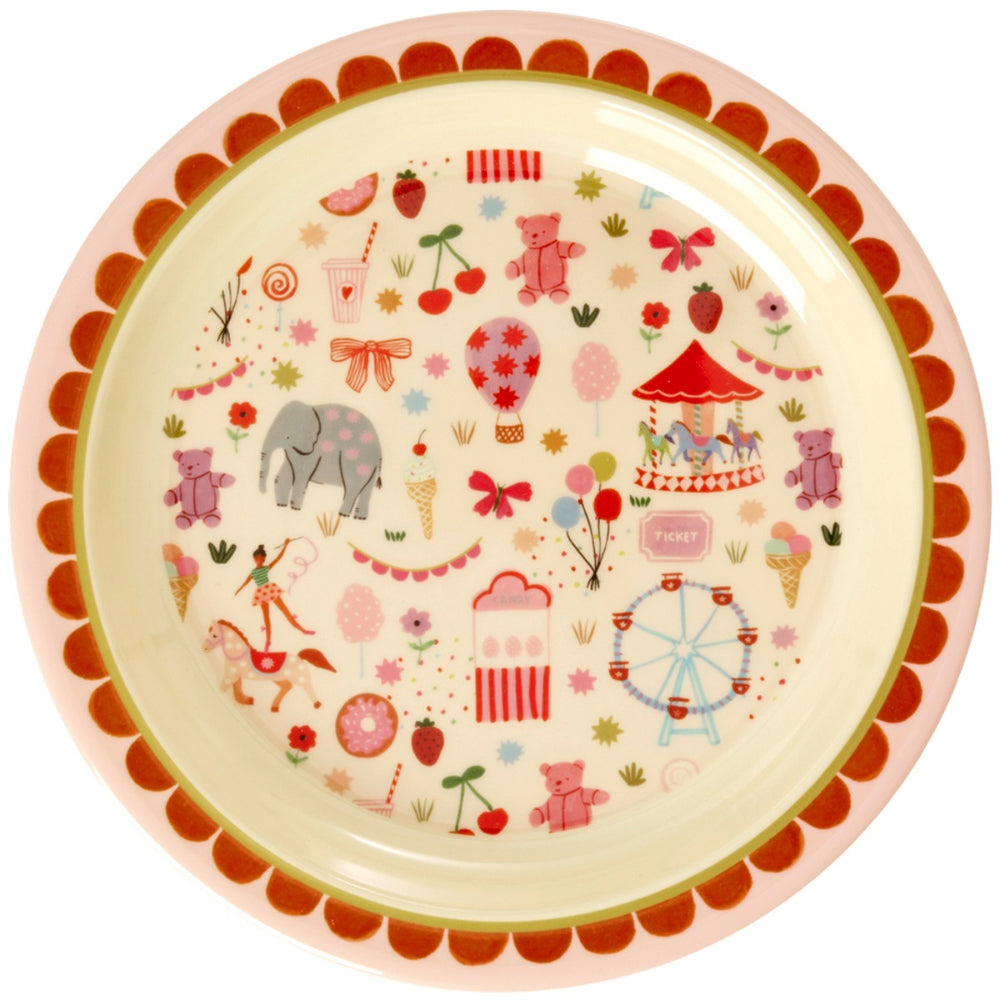 rice-dk-melamine-kids-lunch-plate-with-pink-fun-fair-print-rice-kilpl-fufai