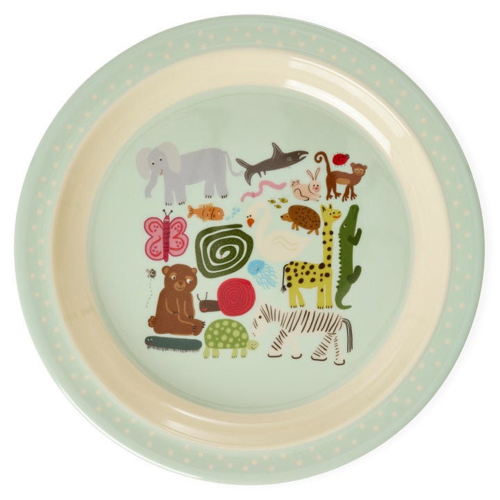 rice-dk-melamine-kids-lunch-plate-with-wildlife-print-mint-rice-kilpl-wilimi