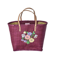 rice-dk-raffia-bag-with-heavy-flower-embr-in-soft-plum-leather-handles-medium-rice-bglea-flospm