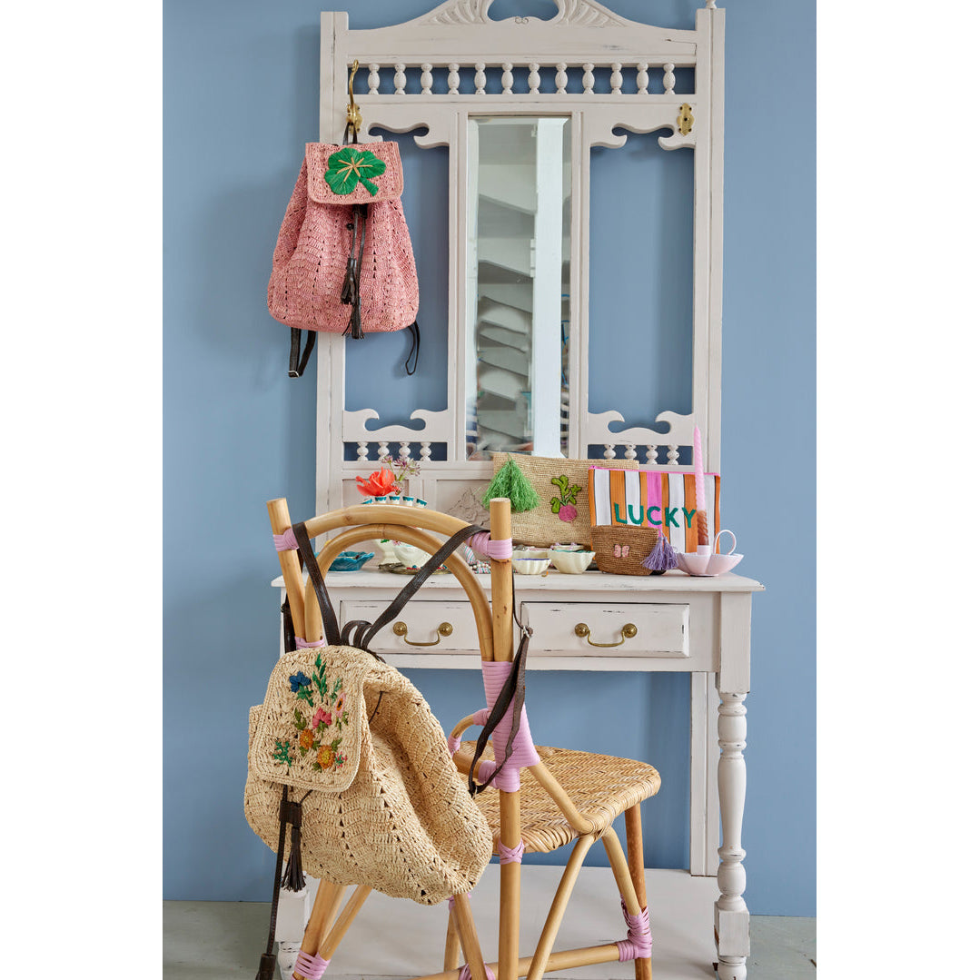 rice-dk-raffia-clutch-with-butterfly-application-lavender-pom-poms-in-tea-rice-bgclu-buttea