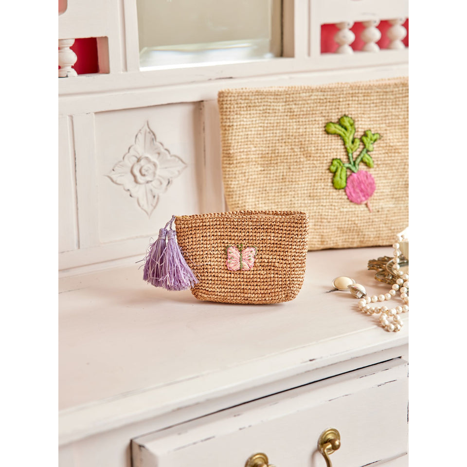 rice-dk-raffia-clutch-with-butterfly-application-lavender-pom-poms-in-tea-rice-bgclu-buttea