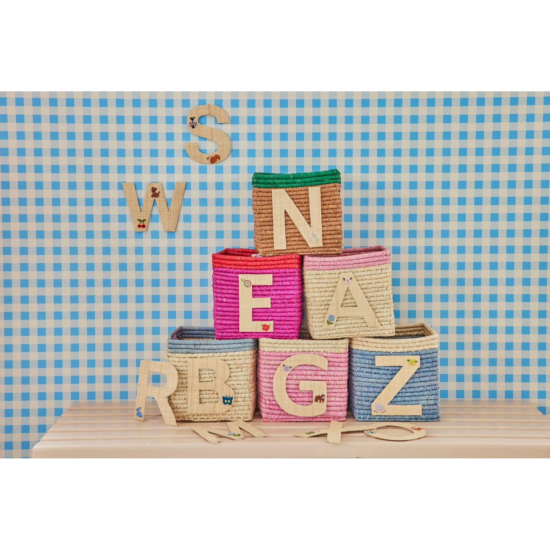Rice DK Raffia Sticker Letter in Nature with Flower Embroidery - A ...