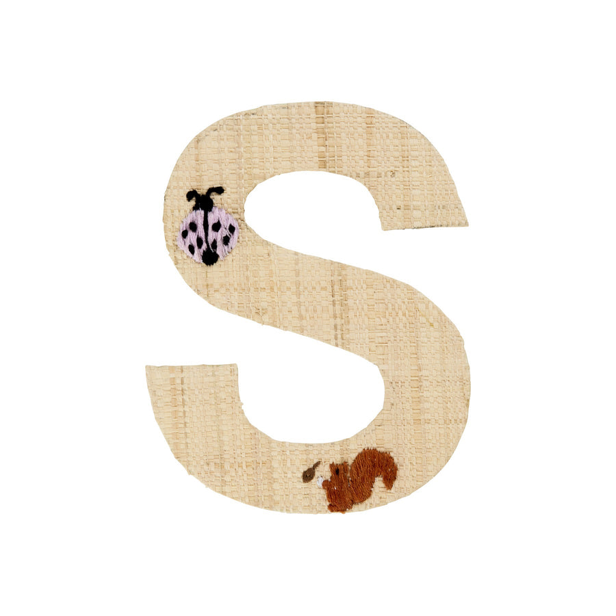 Rice DK Raffia Sticker Letter in Nature with Ladybug and Squirrel Embr ...