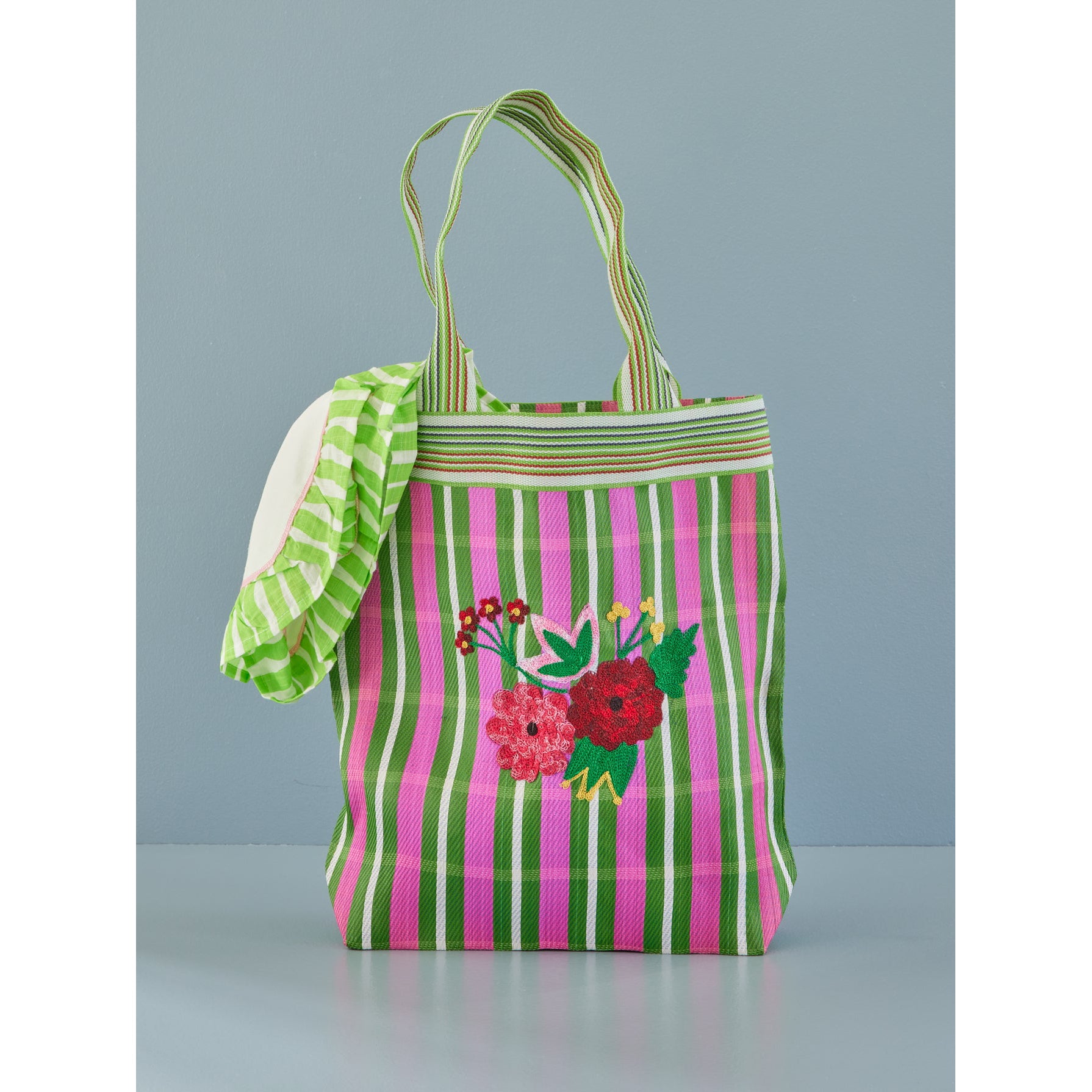 rice-dk-recycled-plastic-shopping-bag-with-embroidered-flower-stripes-rice-bgpla-embr