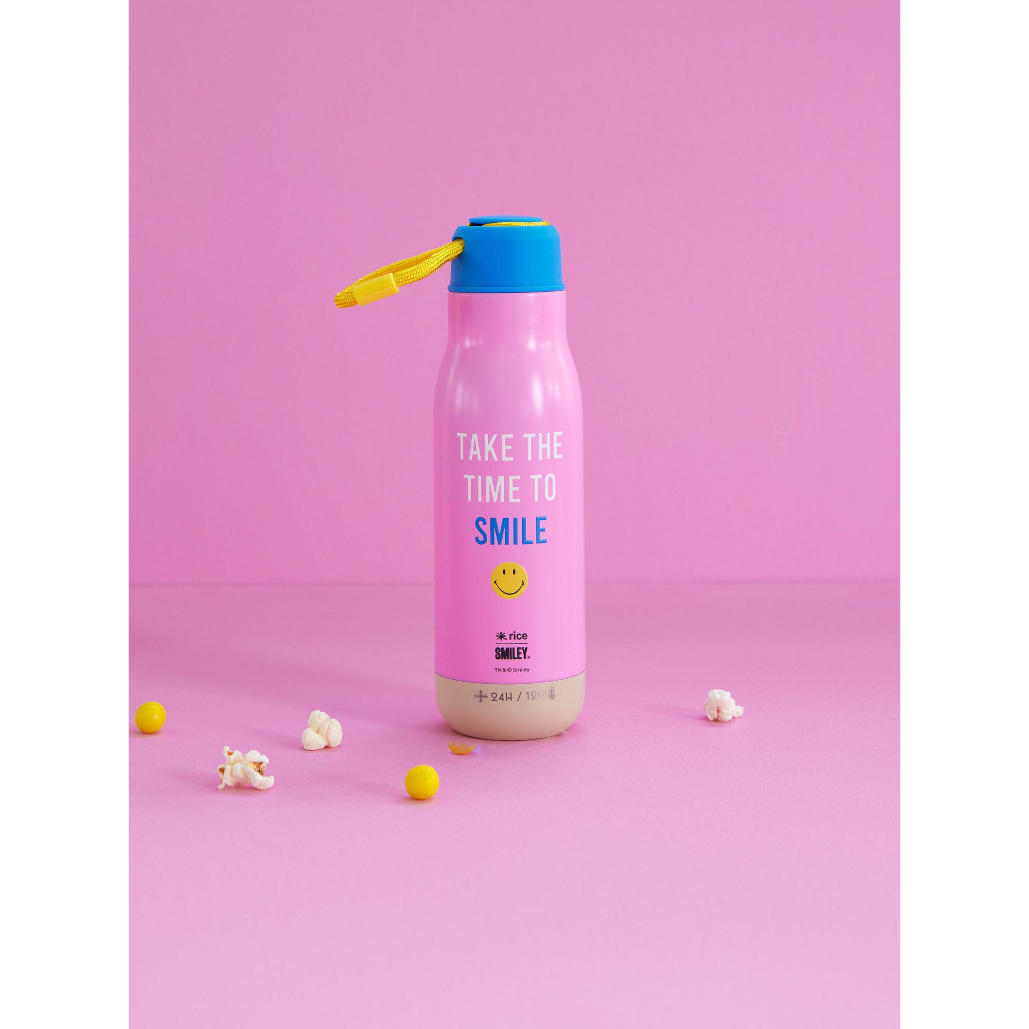 rice-dk-stainless-steel-drinking-bottle-in-pink-with-smiley-print-12h-hot-24h-cold-rice-stbot-smil