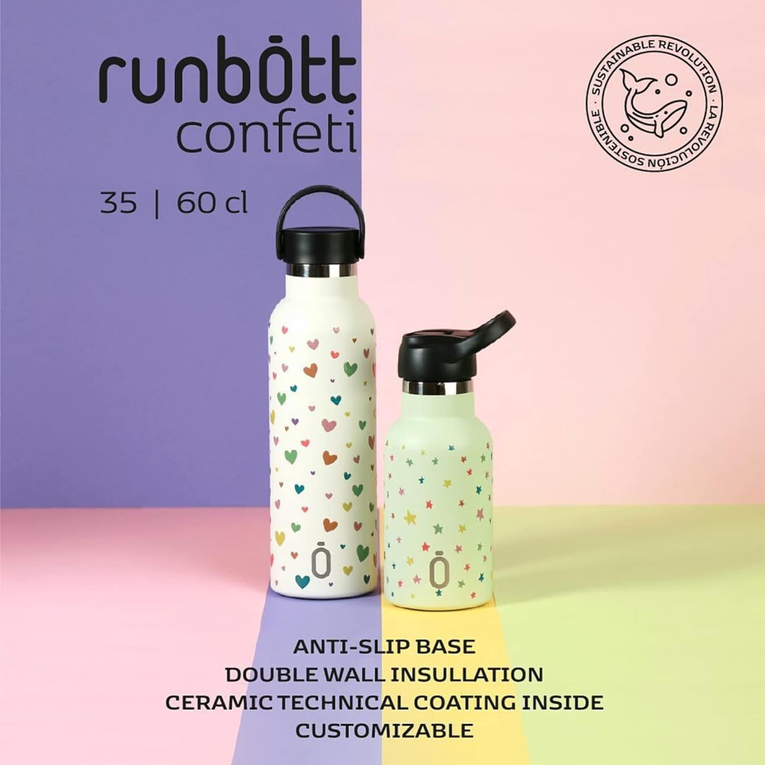 Runbott Thermal Bottle Sport+C.Sport 350 ml-7x7x18 Estrellas Cream (Publish After CS Case)